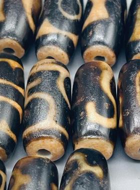 藏式天然玛瑙做旧老天珠虎牙配珠