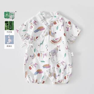 婴儿纱布连体衣天竹纤维空调服睡衣宝宝哈衣短袖夏季衣服薄款爬服