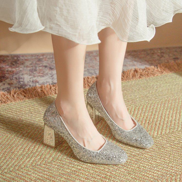 不累脚银色高跟鞋主婚纱婚鞋女秀禾法式亮片闪闪水晶晶伴娘新娘鞋,女鞋,浅口单鞋,淘宝优惠券,粉丝福利购,淘宝优惠卷