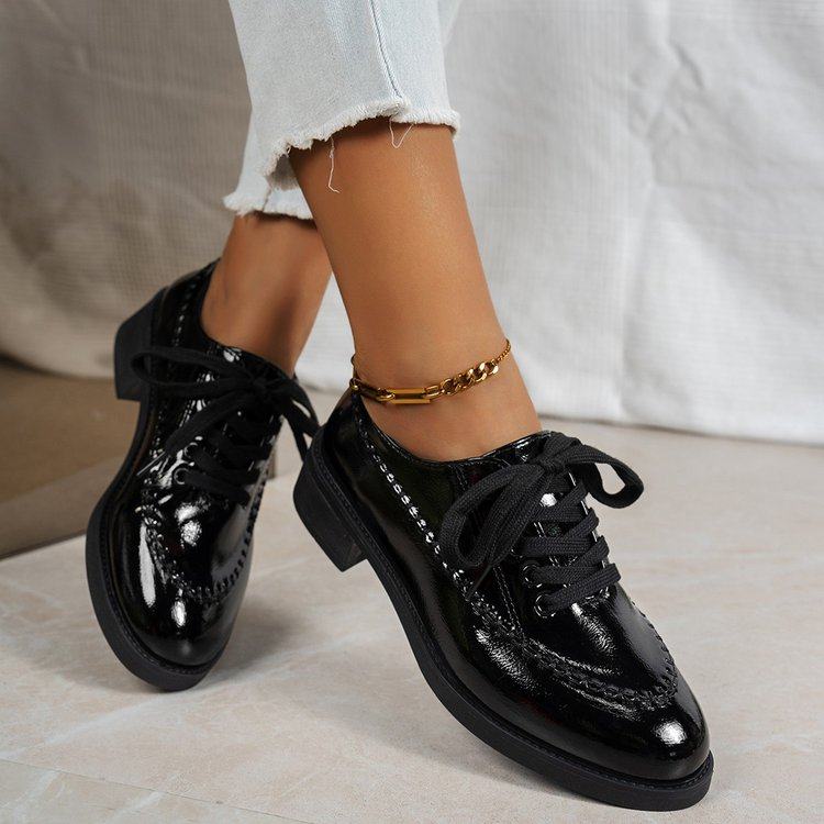 新款时尚圆头边缝线设计感小众款系带深口亮面粗跟经典乐福鞋单鞋,女鞋,深口单鞋,淘宝优惠券,粉丝福利购,淘宝优惠卷