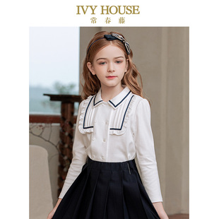 款 IVY 秋季 女童衬衫 海军风全棉针织上衣学院风 HOUSE常春藤儿童装