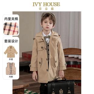 款 男童风衣冬季 连帽外套铺棉学院英伦休闲 HOUSE常春藤儿童装 IVY