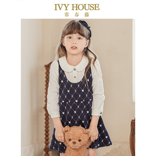 款 女小童裙子秋季 假两件连衣裙学院风儿童 HOUSE常春藤童装 IVY