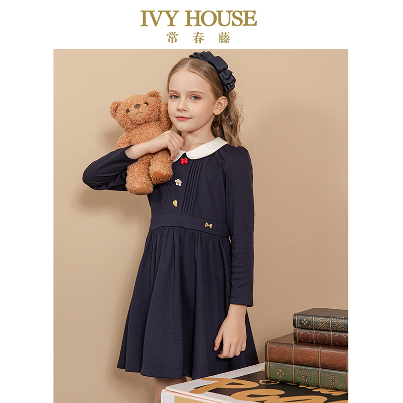 IVY HOUSE常春藤儿童装女童春季款 沉稳长袖连衣裙英伦学院风洋气