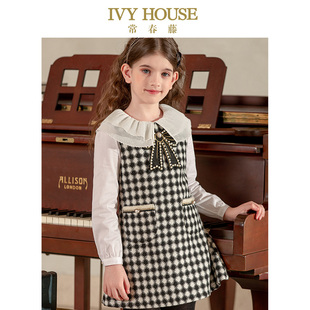 黑白格纹背心裙复古连衣裙洋气 女童秋新款 IVY HOUSE常春藤儿童装