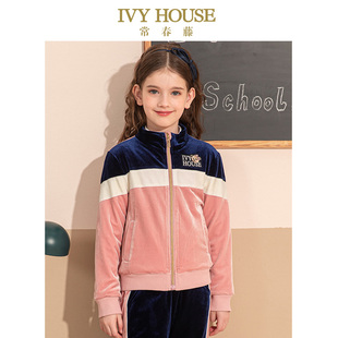 丝绒立领夹克外套时尚 IVY 新款 女童冬季 小熊上衣 HOUSE常春藤童装