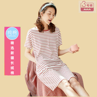 顶瓜瓜夏季 圆领家居服睡衣 女士纯棉条纹短袖 甜美睡裙顶呱呱薄款