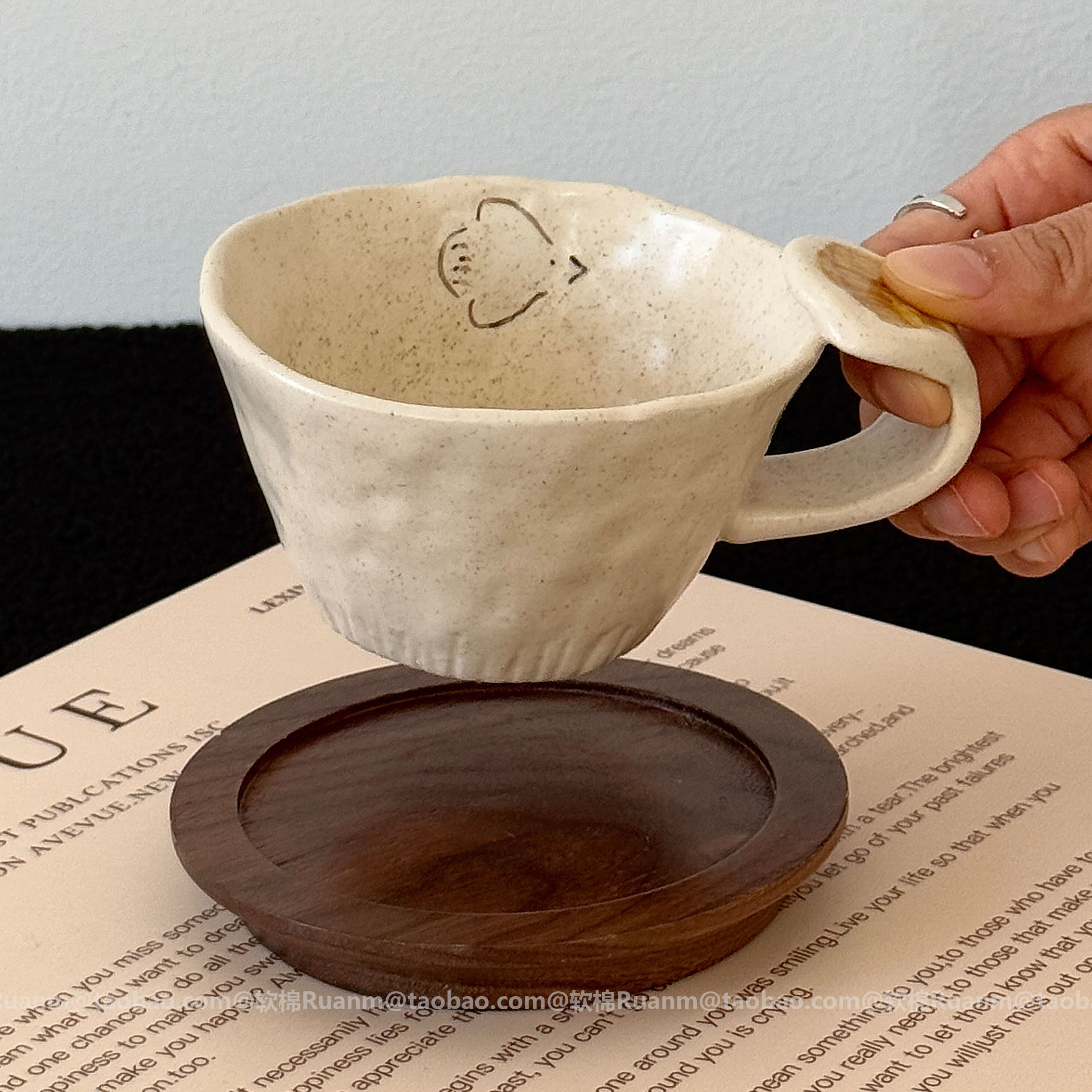 复古手作浮雕泥上花语飞鸟咖啡杯家用陶瓷杯高颜值马克杯子牛奶杯