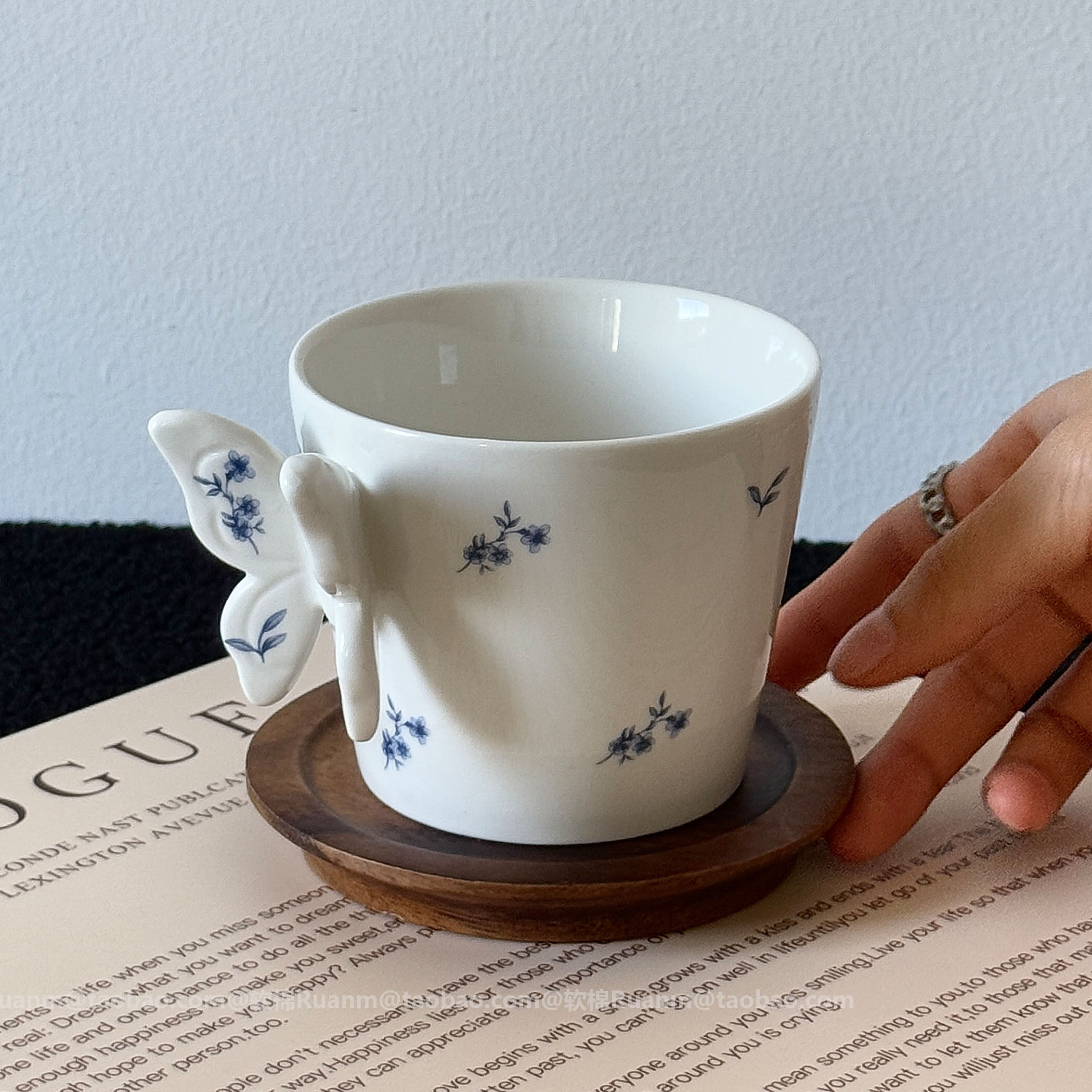 法式复古手绘蝴蝶咖啡杯手作陶瓷杯釉下彩马克杯高颜值下午茶杯子,餐饮具,咖啡杯,淘宝优惠券,粉丝福利购,淘宝优惠卷
