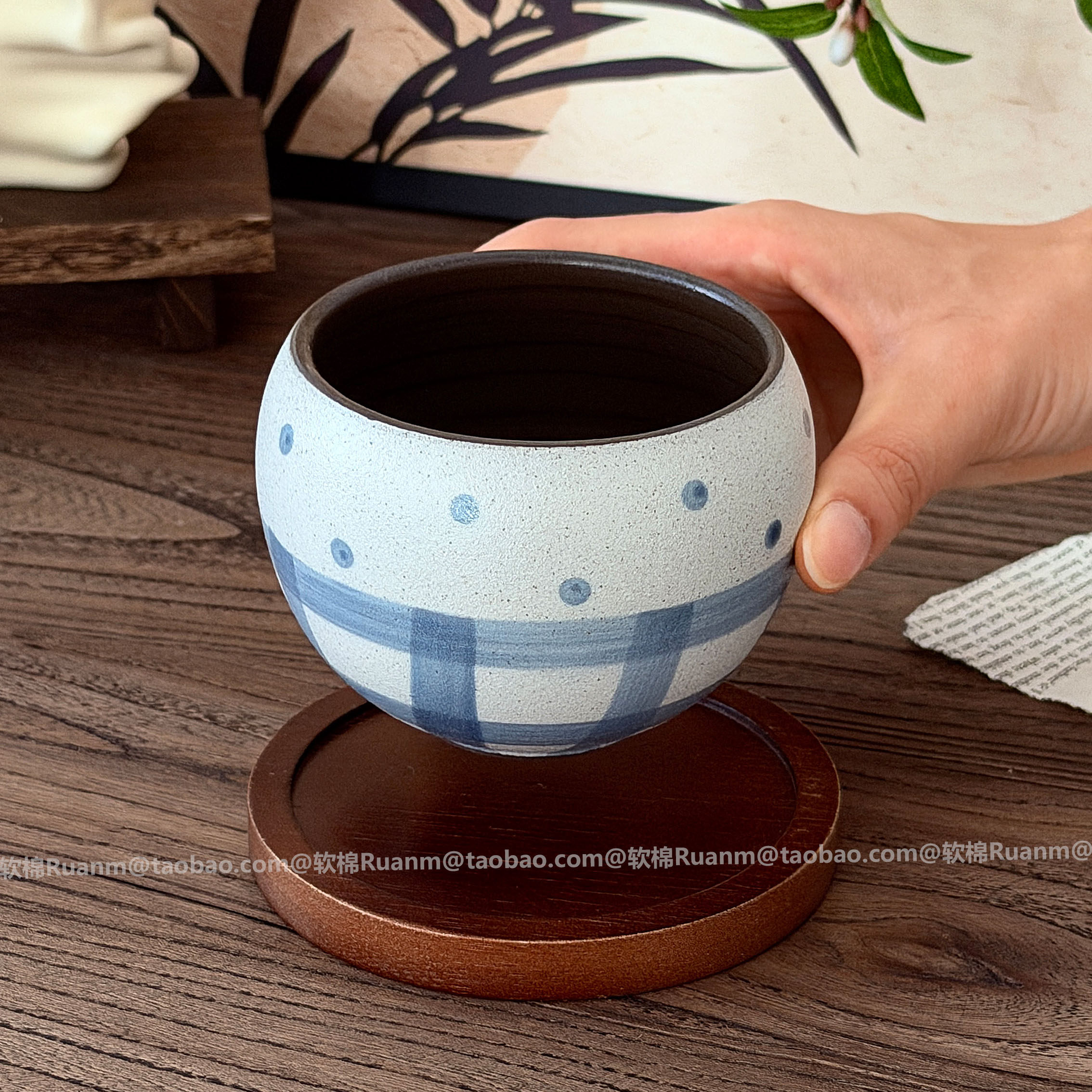 日式复古釉下彩手绘陶瓷马克杯
