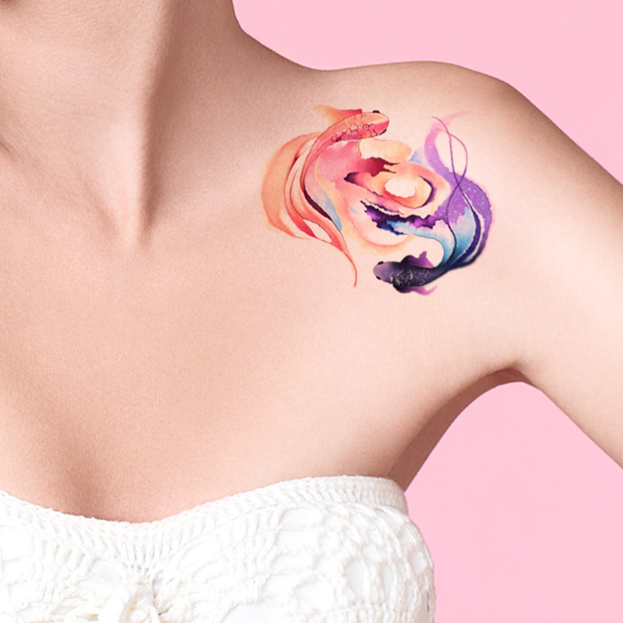 墨印记 纹身贴鱼图案 鲤鱼后背情侣防水持久女不反光胸口鱼贴纸