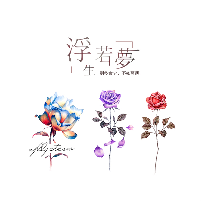 墨印记 玫瑰花耳后纹身贴防水女唯美紫色月季颈部可擦洗一次性