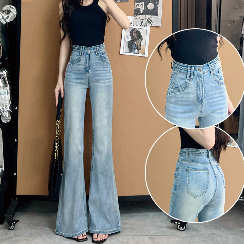 天丝阔腿喇叭牛仔裤女夏季薄款2026年新款气质潮流超火直筒裤子女