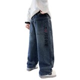 儿童装男童加绒裤子秋冬新款中大童男孩牛仔裤加厚保暖冬装潮，童装裤子，摩比熊