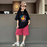 童装女童套装夏季短袖套装儿童两件套新款儿童休闲运动套装潮，童装休闲套装，摩比熊