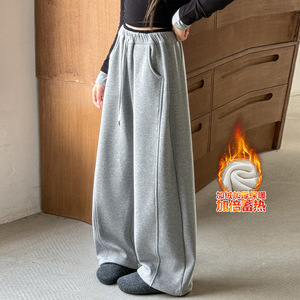 女童加绒裤子秋冬新款儿童弯刀阔腿裤女大童冬装加厚运动，童装裤子，摩比熊