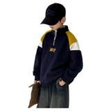 男童加绒加厚卫衣冬季新款中大童装冬装一体绒儿童上衣潮，童装卫衣/绒衫，摩比熊