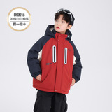 男童冬装撞色户外冲锋衣羽绒服新款中大儿童冬季防风加厚外套，童装羽绒服，摩比熊