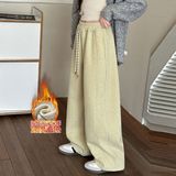 女童加绒裤子新款秋冬女大童弯刀裤加厚冬款儿童羊羔绒阔腿裤，童装裤子，摩比熊