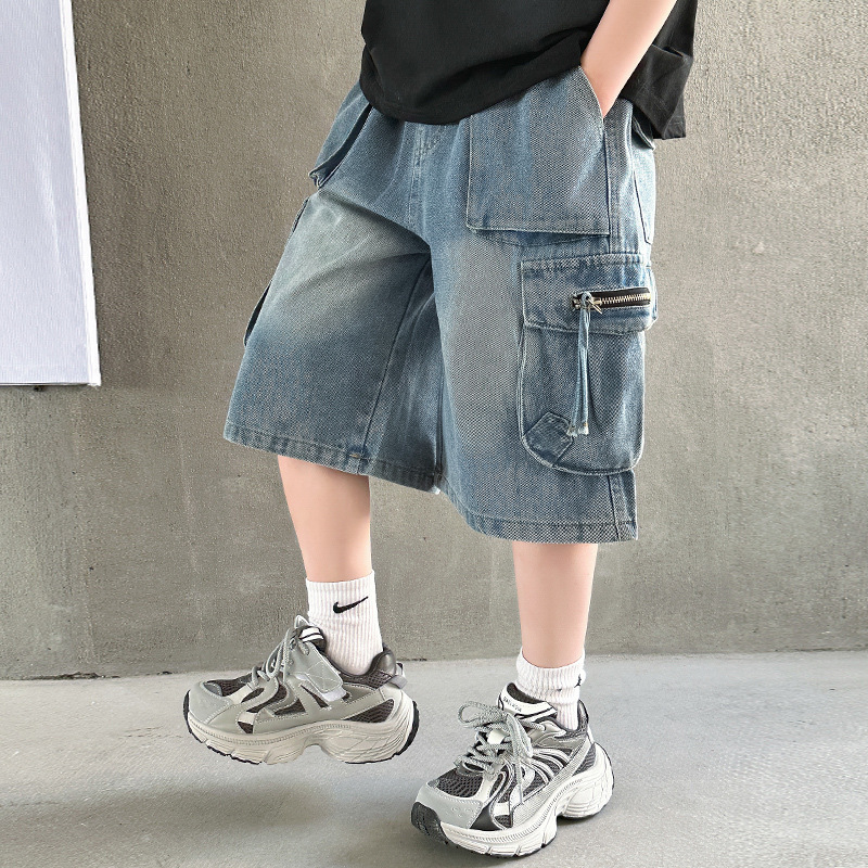 童装男童短裤夏装新款儿童牛仔裤子男孩夏季薄款中大童运动潮，童装裤子，摩比熊