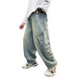 男童牛仔裤秋冬加绒工装裤子新款儿童休闲裤中大童秋冬季长裤，童装裤子，摩比熊