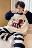 新款男童加厚加绒时髦休闲家居服秋冬款休闲睡衣冬季套装潮牌，童装家居服（睡衣），摩比熊