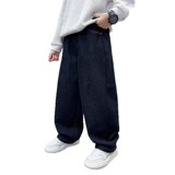 男童加绒牛仔裤宽松阔腿裤中大童韩版直筒休闲裤保暖年新款潮，童装裤子，摩比熊