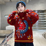 男童加厚红色毛衣冬季新款儿童中大童本命马年秋冬过新年衣服，童装毛衣，摩比熊