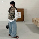 女童年秋冬新款费尔岛加绒毛毛马甲牛仔裤套装中大童慵懒风潮，童装休闲套装，摩比熊