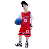儿童装男童夏装套装新款夏季篮球服运动中大童薄款速干两件套，童装休闲套装，摩比熊