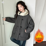 女童夹棉加厚外套冬季新款中大童大翻领派克服保暖中长夹克衫，童装外套，摩比熊