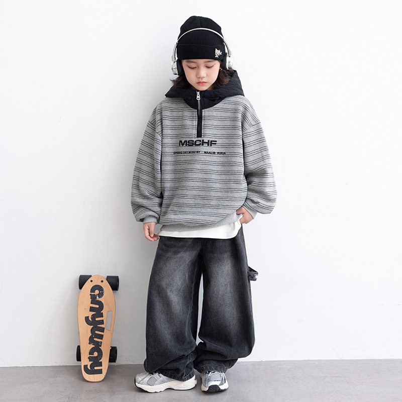 新款季条纹拉链连帽加绒卫衣男童冬季中大童时髦休闲上衣,童装卫衣/绒衫,摩比熊 新款季条纹拉链连帽加绒卫衣男童冬季中大童时髦休闲上衣,童装卫衣/绒衫,摩比熊