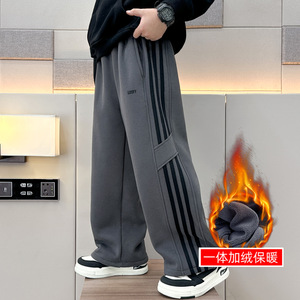 儿童装男童冬季一体加绒裤子新款中大童秋冬款加厚运动裤，童装裤子，摩比熊