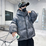 男童扎染连帽棉服新款儿童冬装加厚中大童男孩棉衣外套潮，童装棉衣，摩比熊