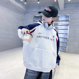 男童韩系撞色加绒加厚连帽卫衣新款儿童冬季酷帅运动上衣，童装卫衣/绒衫，摩比熊