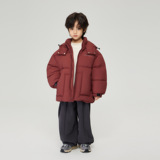冬季新年款儿童加厚洋气红连帽外套男中大童发热保暖面包棉服，童装棉衣，摩比熊