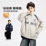 男童冬季美式撞色防水运动棉服新款青少年儿童装夹棉加厚外套，童装棉衣，摩比熊