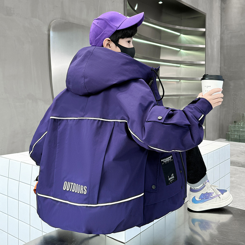 儿童装男童冬装羽绒服加厚中长款新款大童冬季男孩冲锋衣外套，童装羽绒服，摩比熊