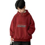 男童红色卫衣冬季加绒新款男孩新年衣服儿童冬装加厚连帽上衣，童装卫衣/绒衫，摩比熊