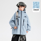 男大童冬装户外夹棉加厚棉服外套新款儿童装冬季防水连帽棉衣，童装棉衣，摩比熊
