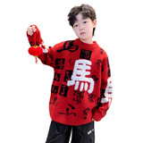 男童秋冬款毛衣新款中大童冬装加厚冬季红色儿童本命年毛线衣，童装毛衣，摩比熊