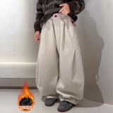 男童加绒裤子新款秋冬款冬季大儿童一体绒运动男孩加厚潮，童装裤子，摩比熊