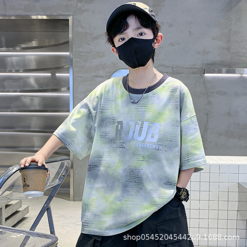 新款男童夏季短袖T恤薄款大童夏装男孩半袖儿童炸街上衣潮酷t，童装T恤，摩比熊