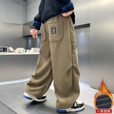 儿童装男童冬季裤子新款中大童秋冬款一体加绒男孩加厚直筒裤，童装裤子，摩比熊