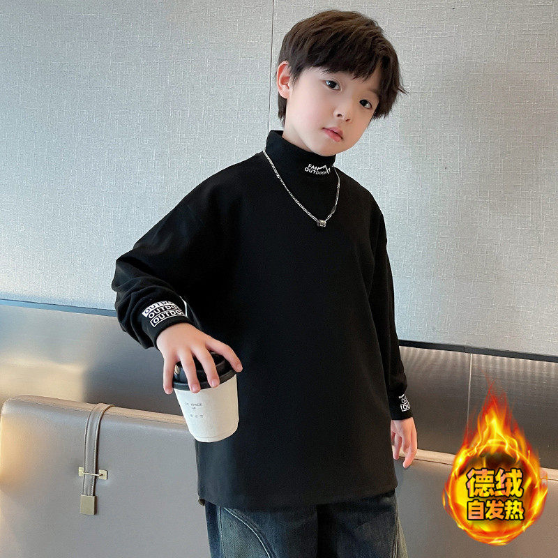 儿童装男童加绒卫衣秋冬款新款秋季中大童男孩秋装德绒打底衫，童装T恤，摩比熊