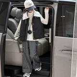 女童秋冬款韩版休闲加厚马甲加绒格子裤套装女大童洋气儿童秋装潮，童装马甲，摩比熊