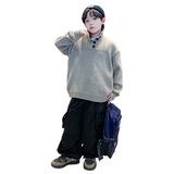 男童领针织衫翻领毛衣秋冬季百搭男孩加厚毛线衣保暖洋气外套，童装毛衣，摩比熊