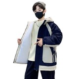 男童冬装棉服外套秋冬新款大童男孩帅气冬季加绒连帽拼接棉衣，童装棉衣，摩比熊