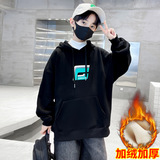 儿童装男童一体绒连帽字母卫衣大童新款冬季保暖打底上衣，童装卫衣/绒衫，摩比熊