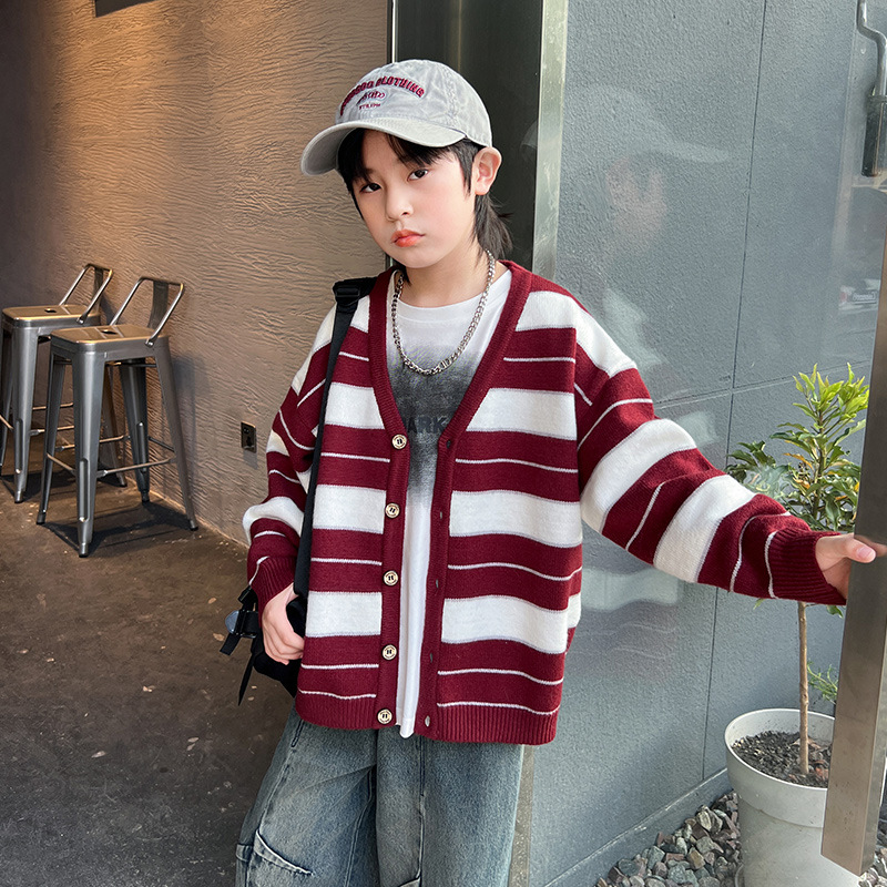 男童秋装开衫毛衣条纹新款儿童春秋上衣韩版大童外套洋气潮牌，商品下架区商品下架区，摩比熊